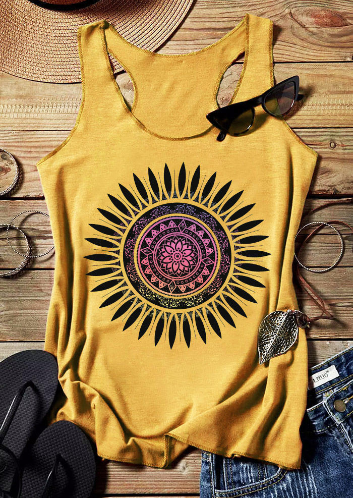 

Floral O-Neck Racerback Casual Tank - Yellow, 533205