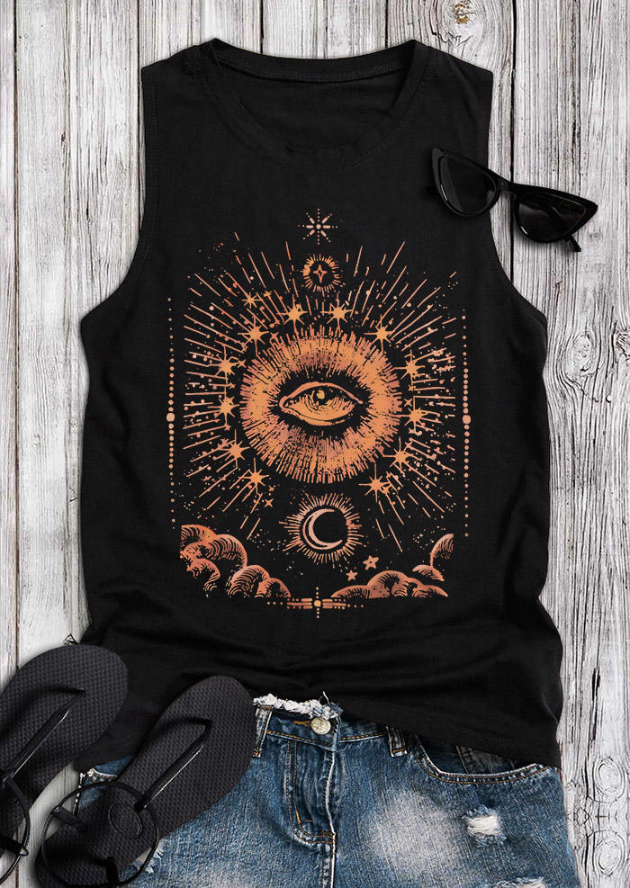 

Sun Moon Star Eye O-Neck Tank - Black, 533263