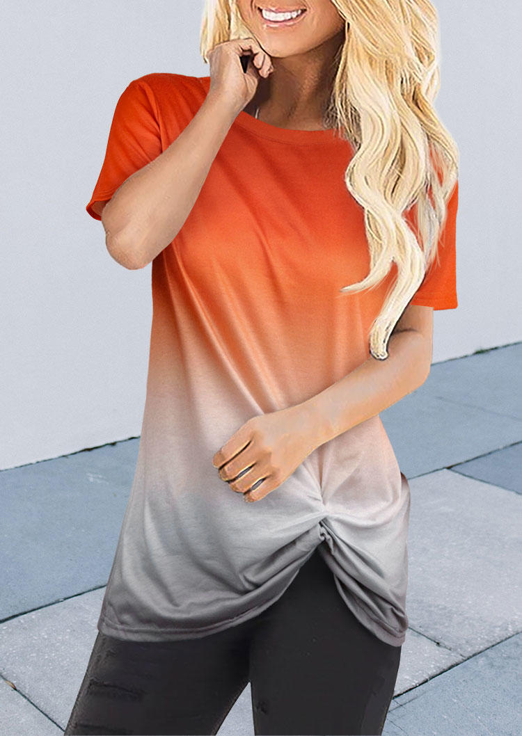 

Gradient Twist Short Sleeve Blouse - Orange, 533344