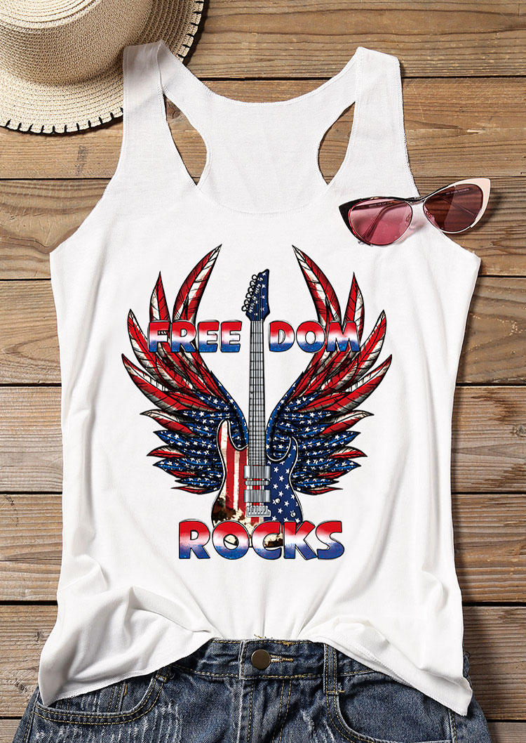 

Freedom Rocks Guitar American Flag Racerback Tank - White, 533447