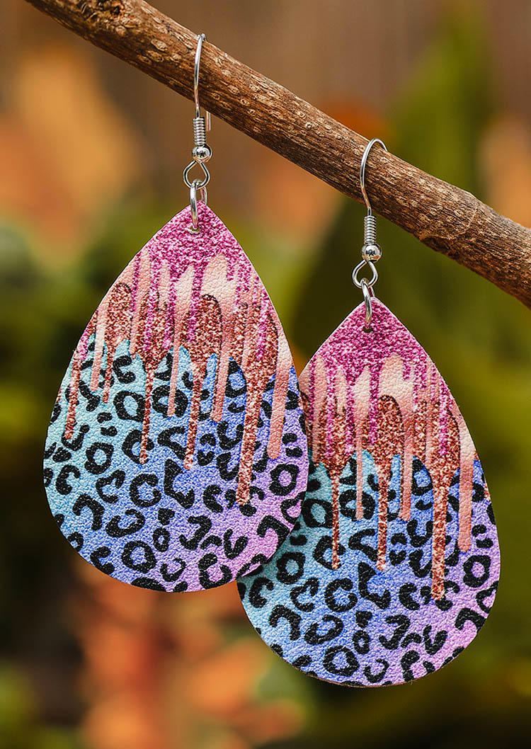 

Gradient Leopard Glitter Water Drop Earrings, Multicolor, 533599