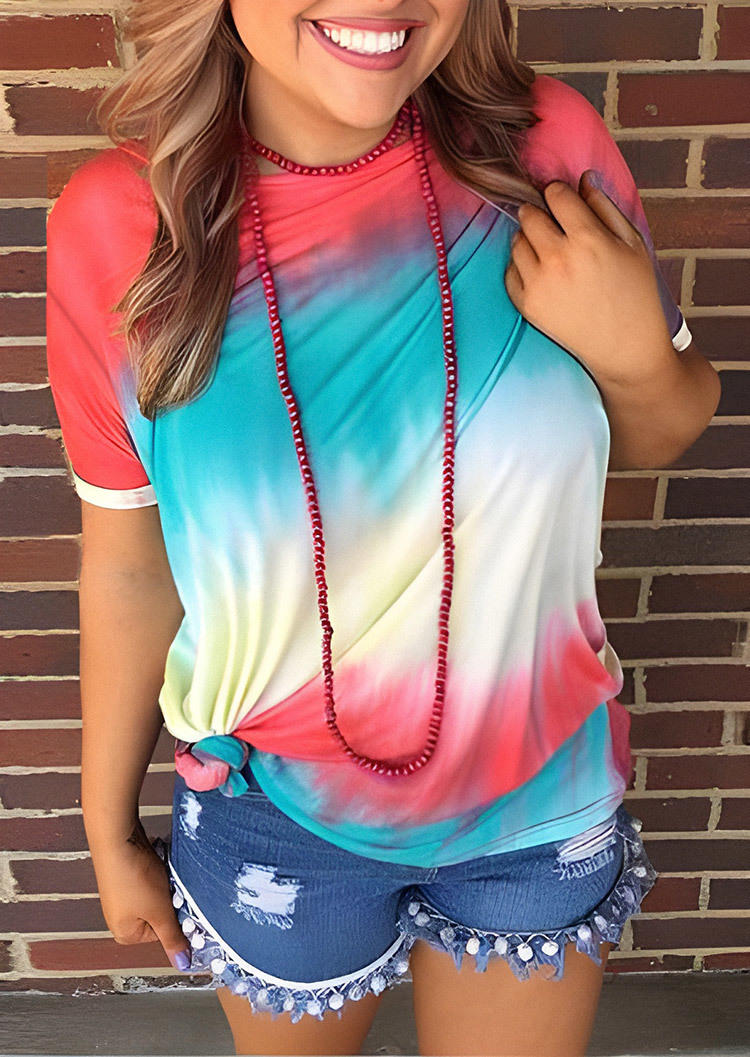 

Tie Dye Gradient O-Neck Blouse, Multicolor, SCM000779