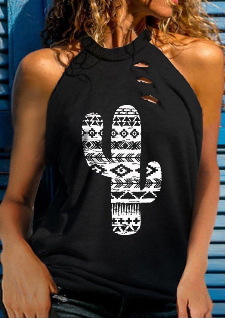 

Cactus Aztec Geometric Cut Out Camisole - Black, SCM000975