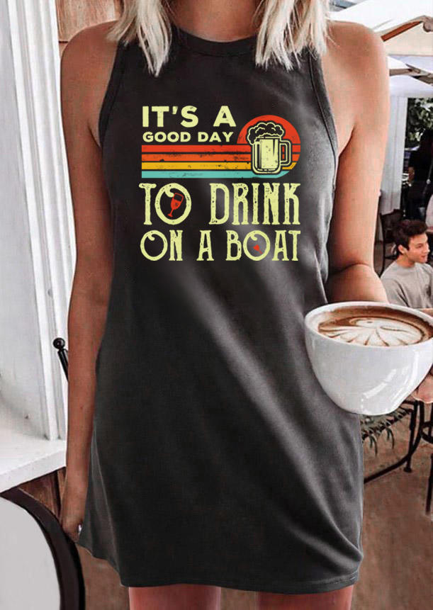 Pre-sale It's A Good Day To Drink On A Boat Mini Dress - 	Dark Grey