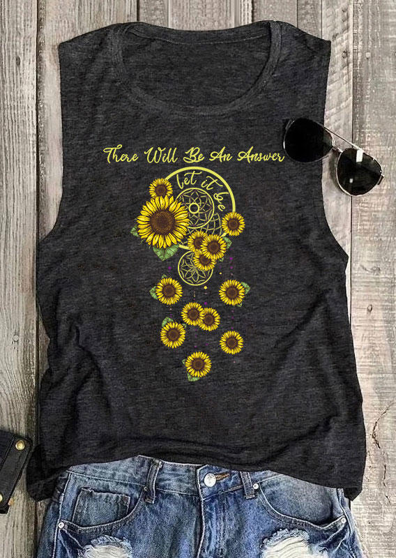 There Will Be An Answer Let It Be Sunflower Dreamcatcher Tank - Dark Grey