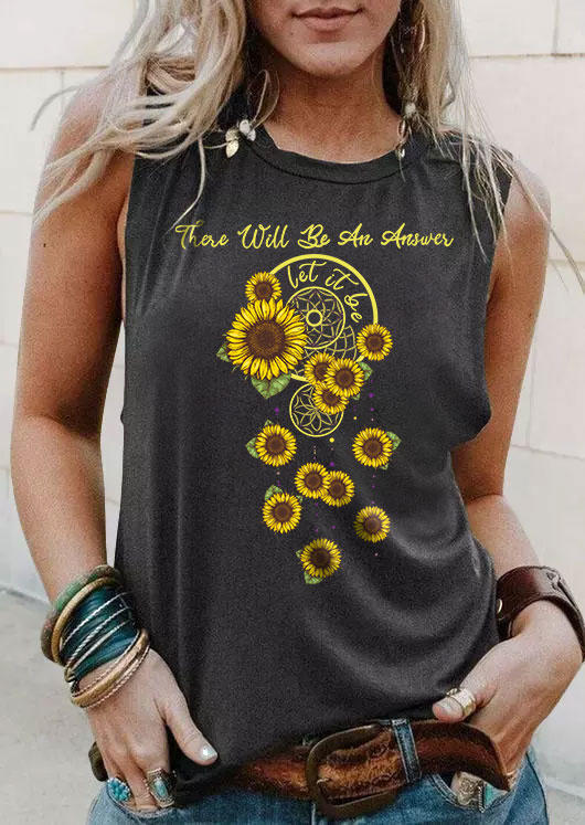 

There Will Be An Answer Let It Be Sunflower Dreamcatcher Tank - Dark Grey, 533266