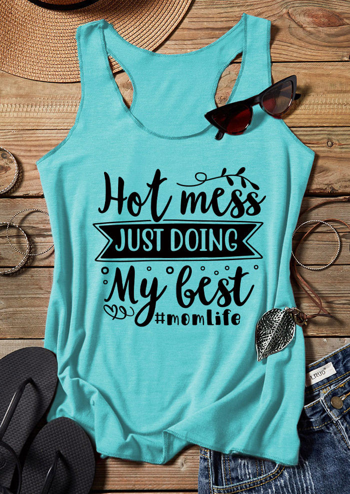 

Hot Mess Just Doing My Best Mom Life Racerback Tank - Cyan, 533488