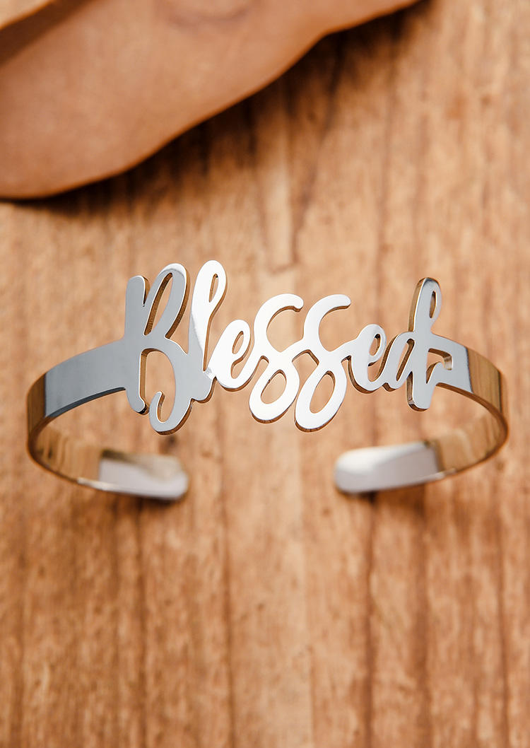 

Blessed Hollow Out Stainless Steel Open Bracelet, Silver, 533611