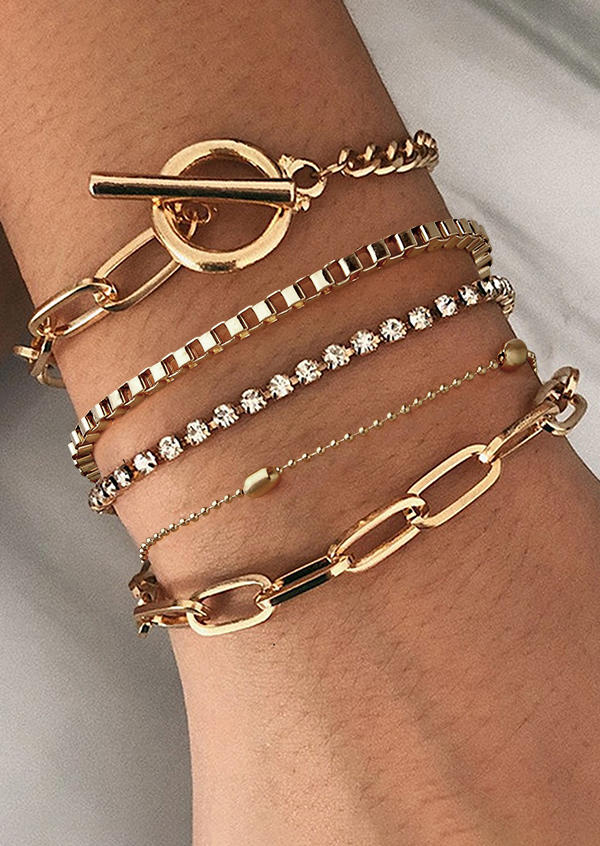 

5Pcs Rhinestone Hollow Out Alloy Bracelet, Gold, 533623