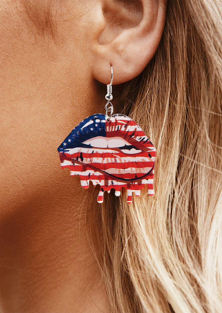 

American Flag Lips Hook Earrings, Multicolor, 533709