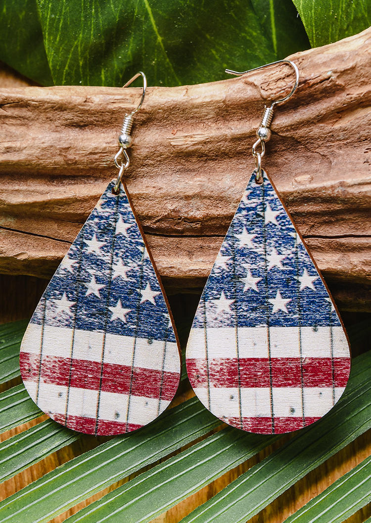 

American Flag Water Drop Earrings, Multicolor, 533713