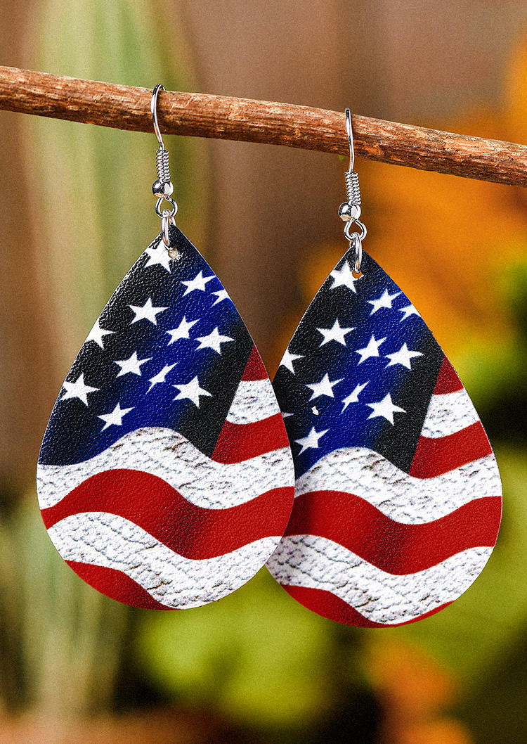 

American Flag Star Water Drop Earrings, Multicolor, 533771