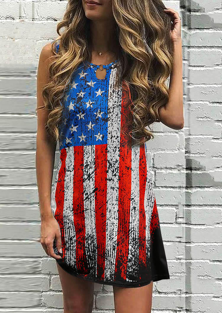 

American Flag Hollow Out Mini Dress, Multicolor, 533795