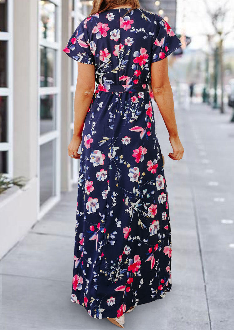 Floral V-Neck Short Sleeve Maxi Dress