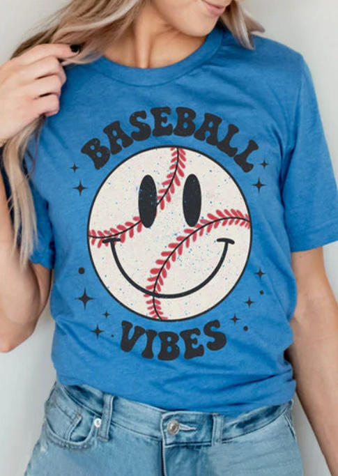 

Baseball Vibes Smiley T-Shirt Tee - Blue, SCM001189