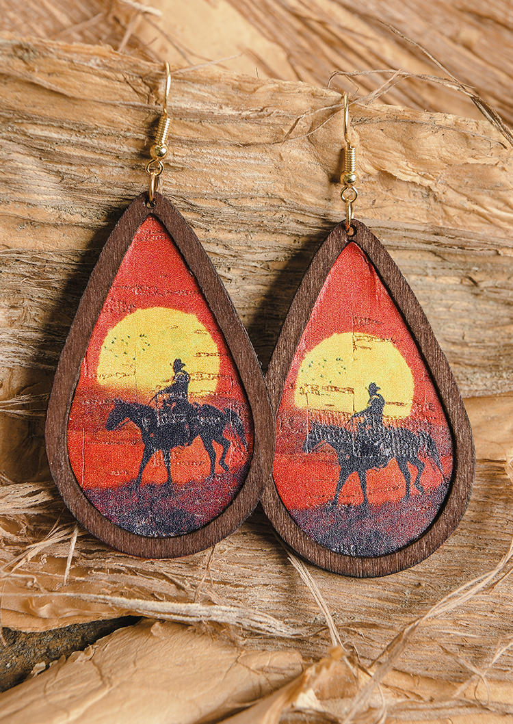 

Cowboy Sunset Water Drop Wood Earrings, Multicolor, 530907