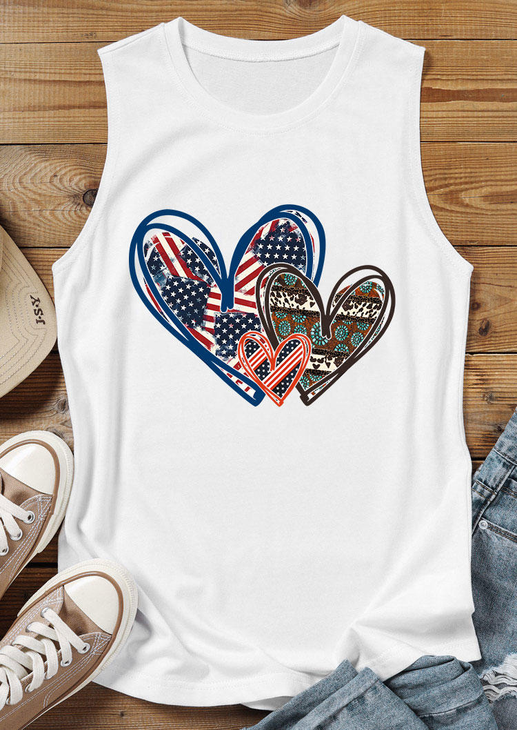 

Heart American Flag Leopard Turquoise Tank - White, 533537