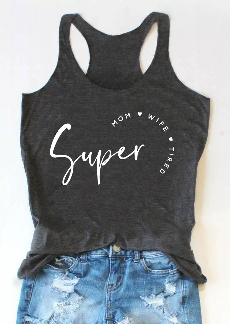 

Super Mom Wife Tired Heart Racerback Tank - Dark Grey, 533564