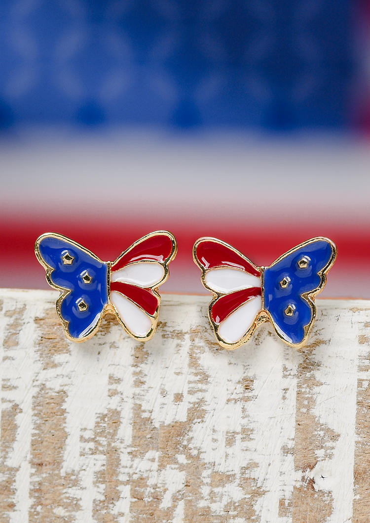 

American Flag Butterfly Stud Earrings, Multicolor, 533612