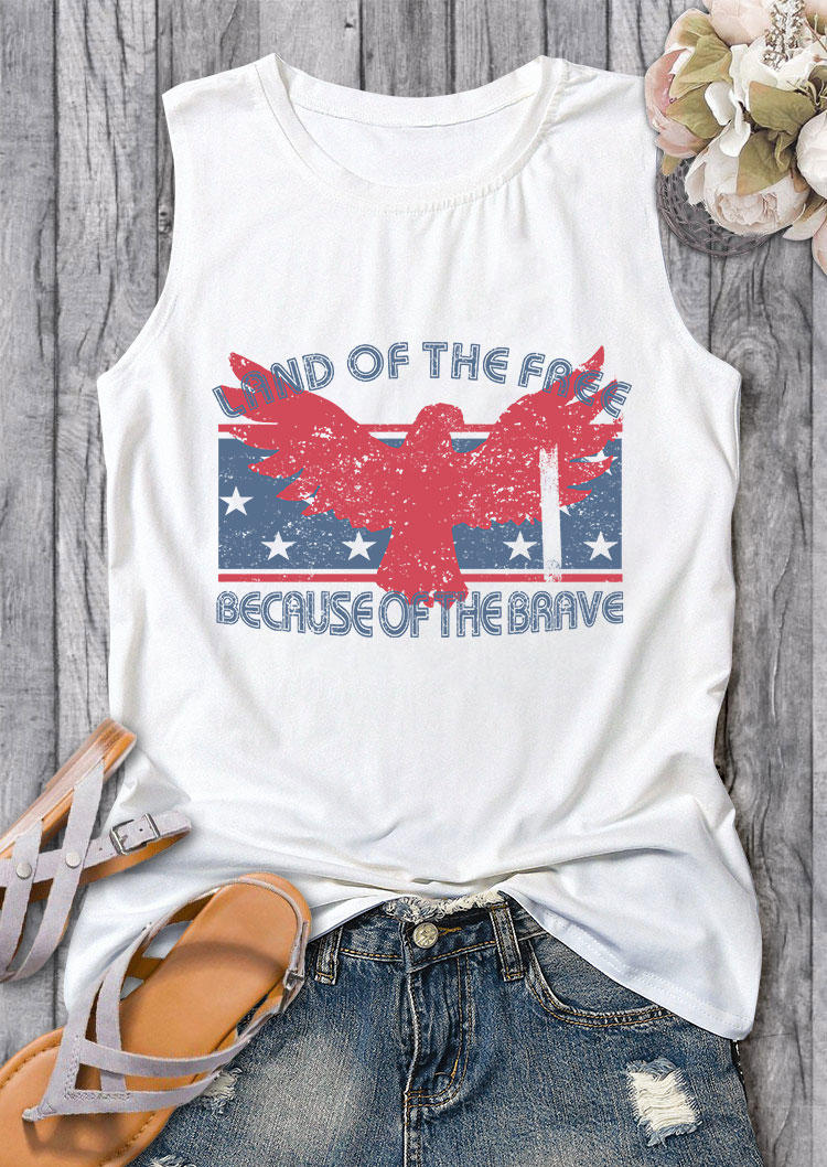 

Land Of The Free Because Of The Brave American Flag Tank - White, 533649