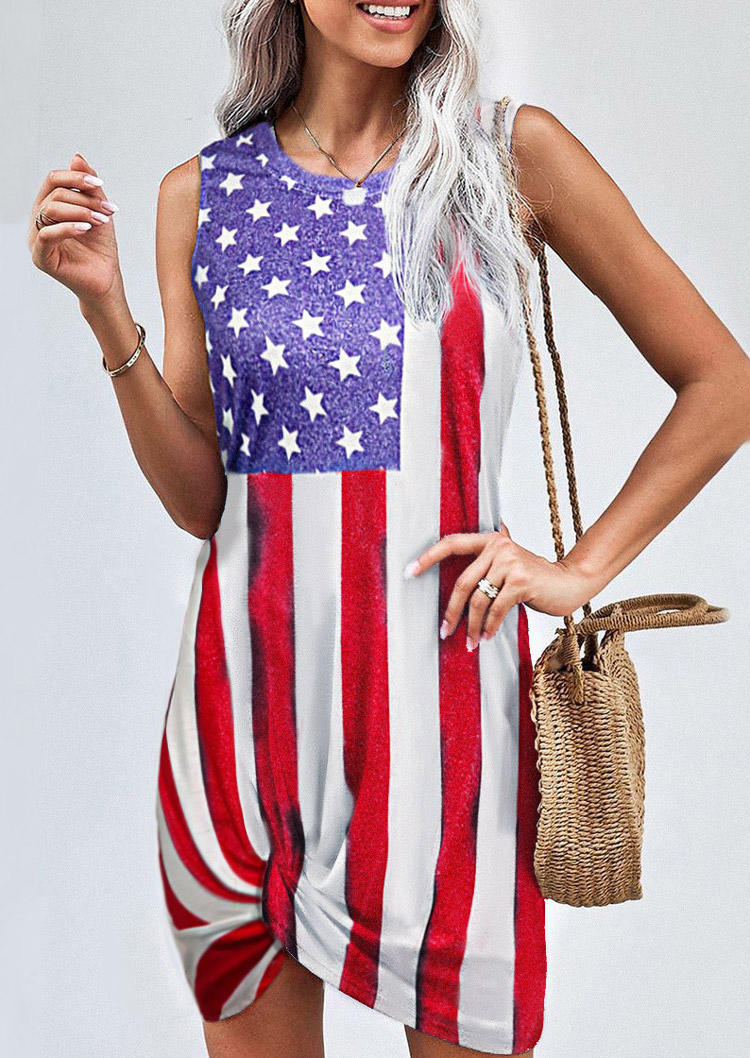 

American Flag Star Striped Twist Mini Dress, Multicolor, 533717