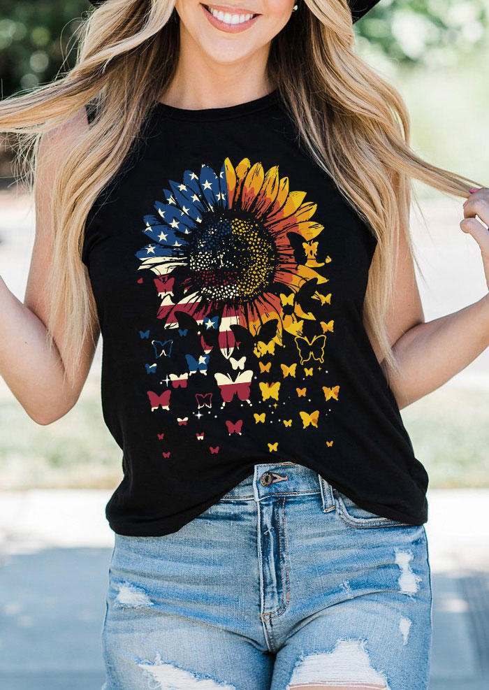 

American Flag Sunflower Butterfly Tank - Black, 532524