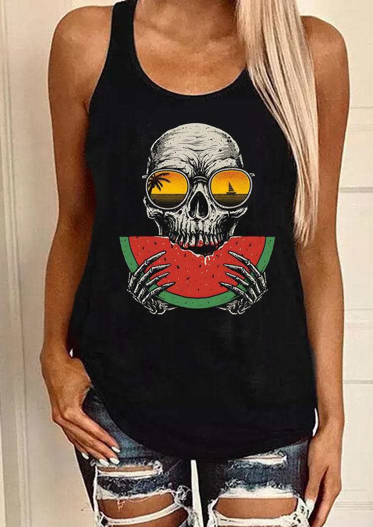 

Watermelon Skull Coconut Tree Racerback Tank - Black, 533360