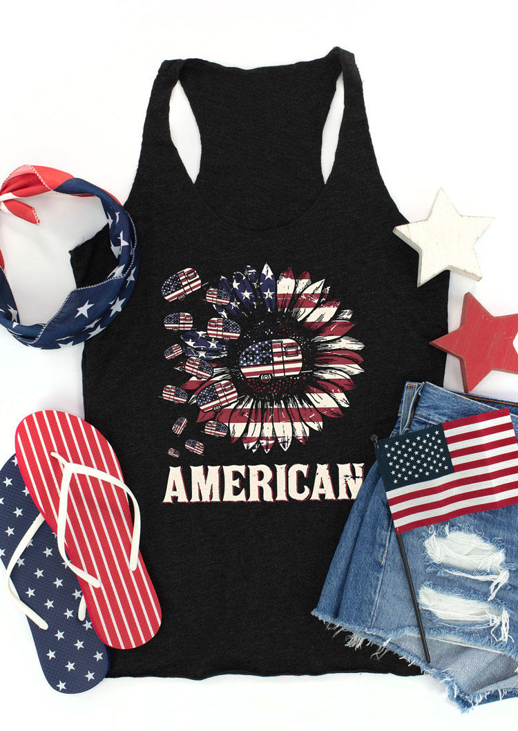 

American Flag Sunflower Racerback Tank - Black, 533432