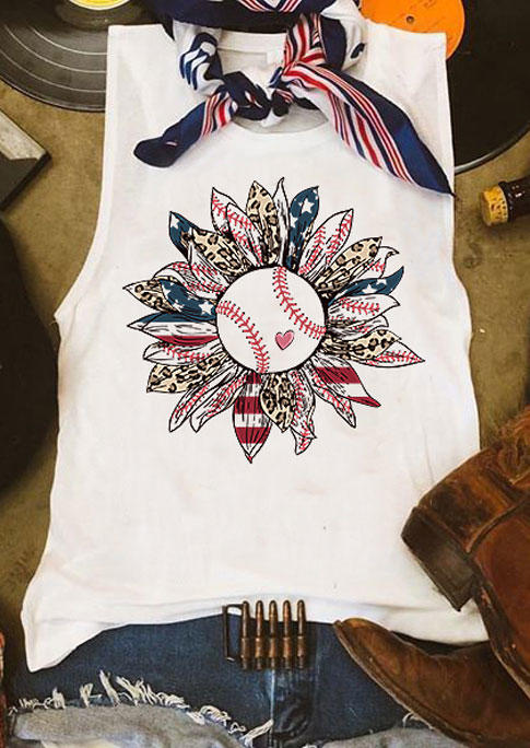 

Baseball Sunflower Leopard American Flag Tank - White, 533496