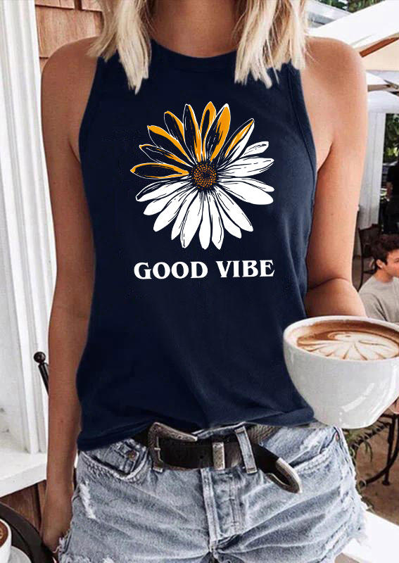 

Good Vibe Daisy Casual Tank - Navy Blue, 533513