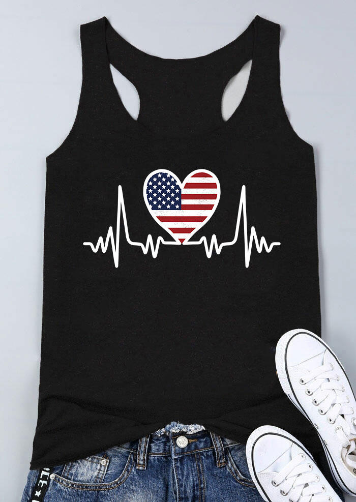 

American Flag ECG Heartbeat Racerback Tank - Black, 533637