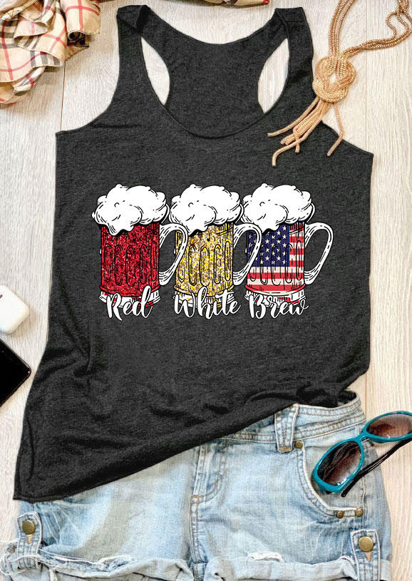 

Red White Brew Beer Drink Racerback Tank - Dark Grey, Gray, 533724