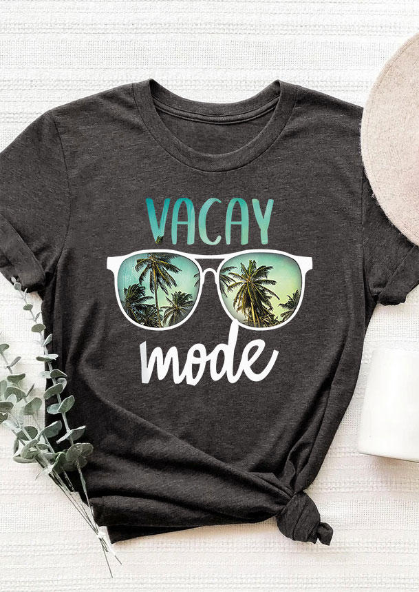 Vacay Mode Vacation Coconut Tree Glasses T-Shirt Tee - Dark Grey