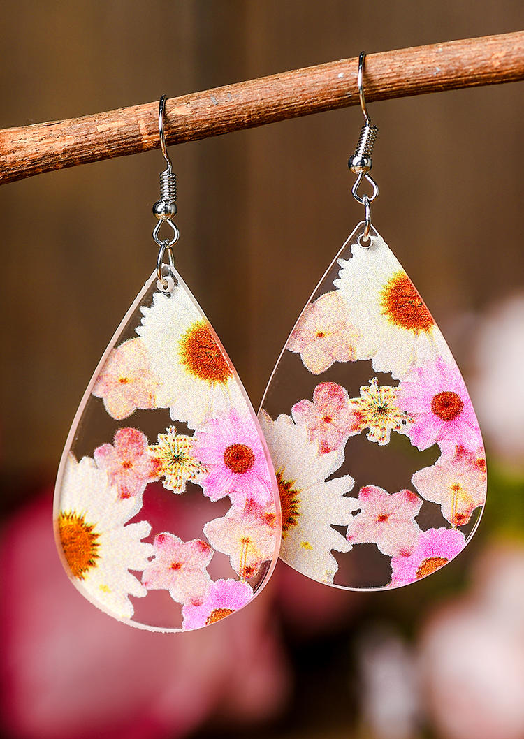 

Floral Water Drop Earrings, Pink, 533773