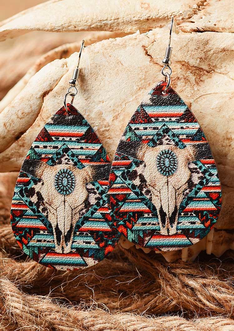 

Leopard Aztec Geometric Serape Striped Steer Skull Turquoise Earrings, Multicolor, 533775