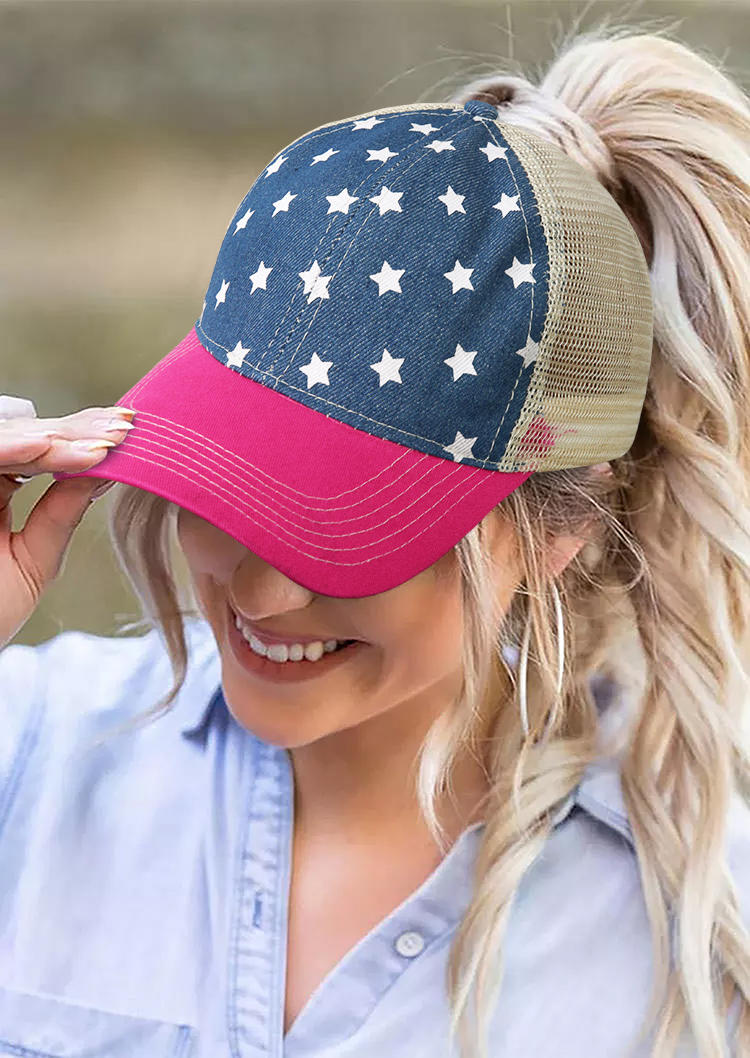 

Star Criss-Cross Hollow Out Adjustable Baseball Cap, Multicolor, 533882