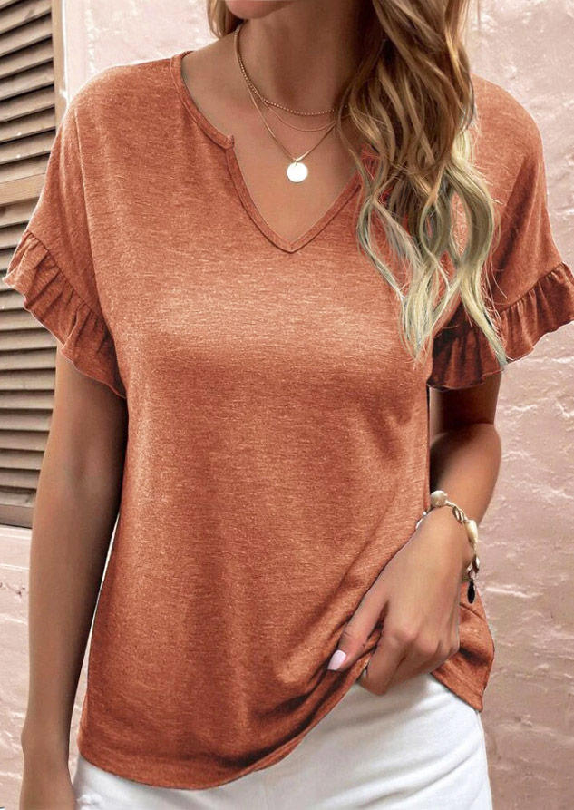 

Ruffled Notched Neck Blouse - Orange, 533883