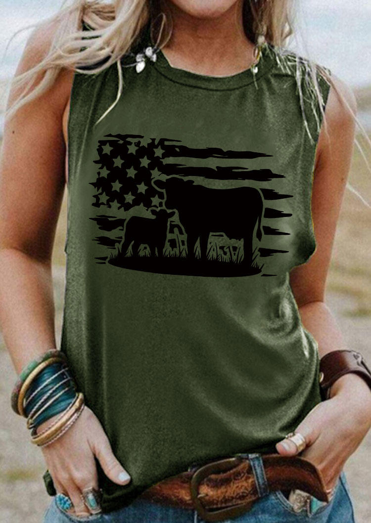 

American Flag Cow Farm Tank - Army Green, 533507