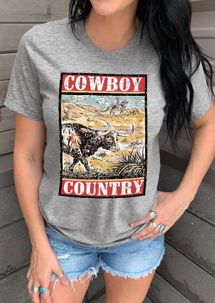 

Cowboy Country Buffalo O-Neck T-Shirt Tee - Gray, 533509