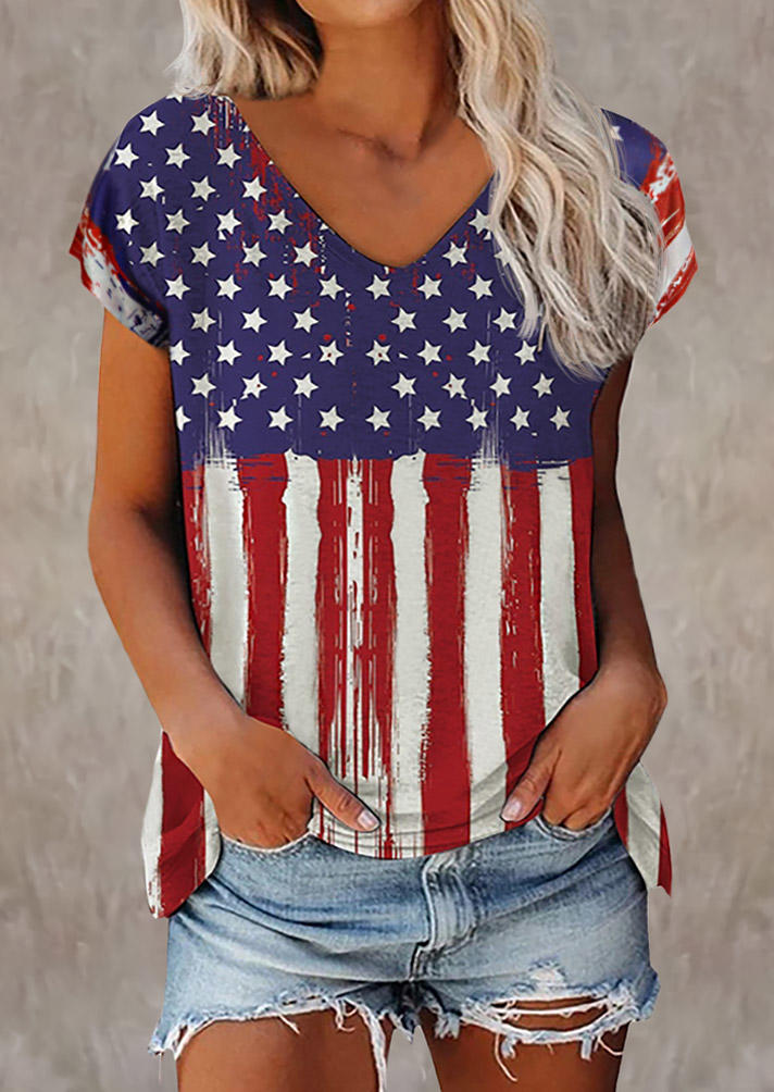 

American Flag Star V-Neck Blouse, Multicolor, 533925