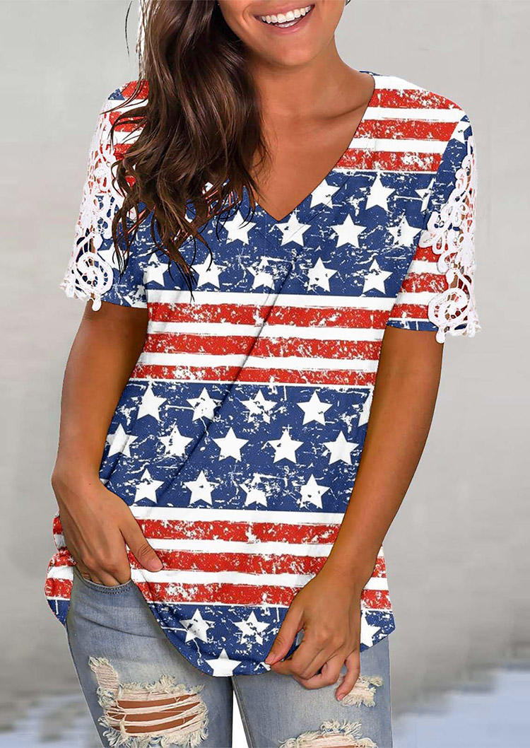 

American Flag Star Lace Blouse, Multicolor, 533949