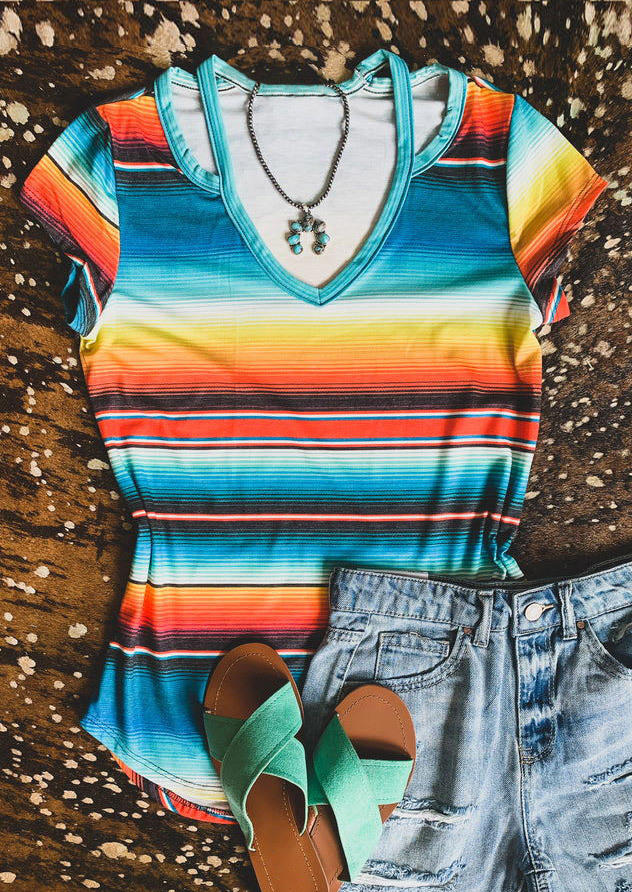 Colorful Striped Hollow Out Blouse