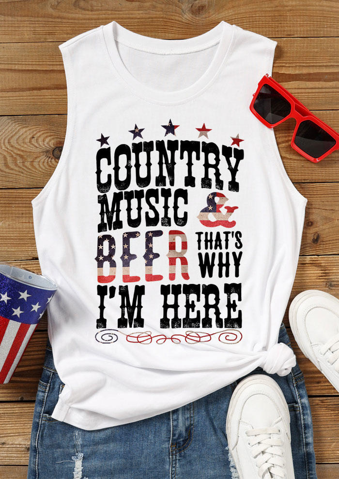 

Country Music & Beer That' Why I' Here Tank - White, 444728