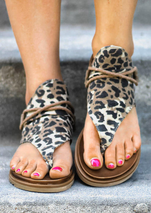 Women's Summer Leopard Printed Zipper Flat Sandals