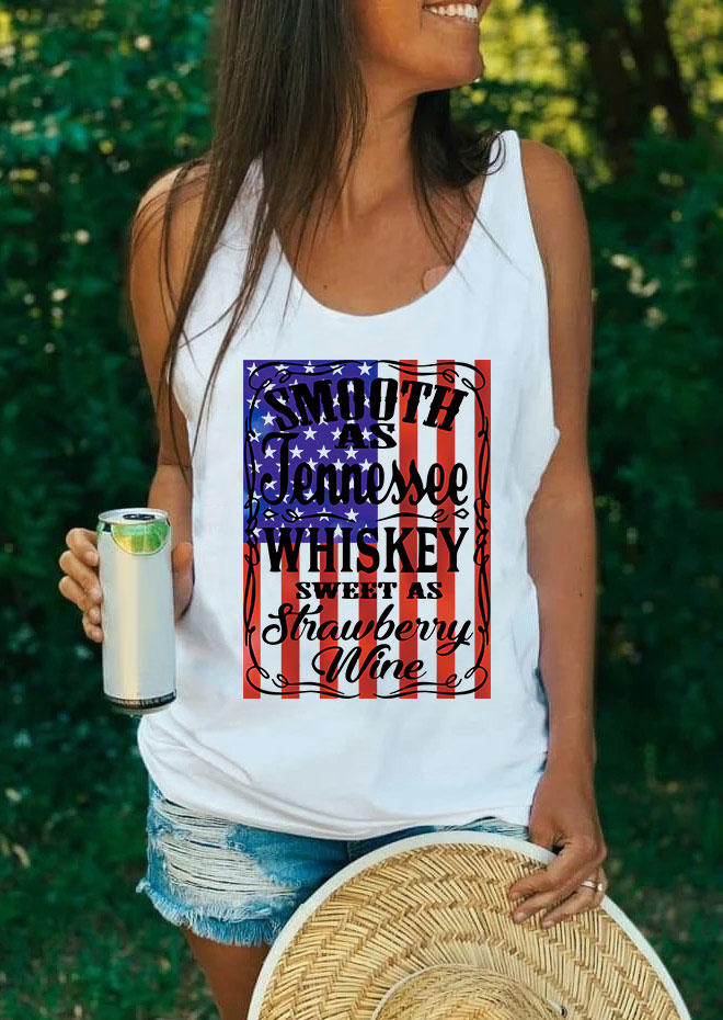 Smooth As Tennessee Whiskey Sweet As Strawberry Wine American Flag Tank - White