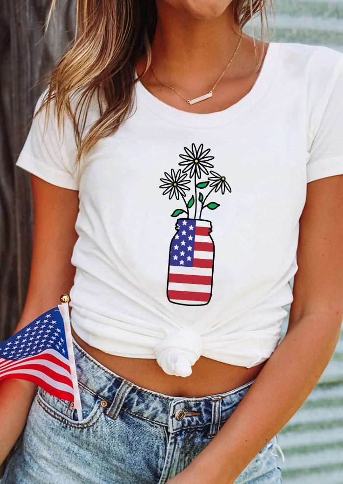 

American Flag Daisy T-Shirt Tee - White, 533905