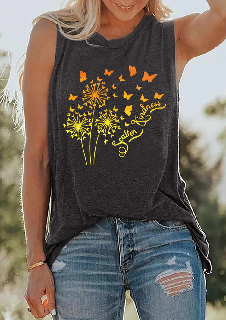 

Scatter Kindness Gradient Butterfly Dandelion Tank - Dark Grey, Gray, 533909