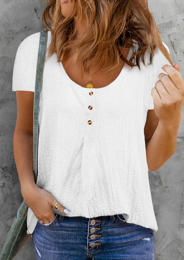 Button Short Sleeve Casual Blouse - White 533988