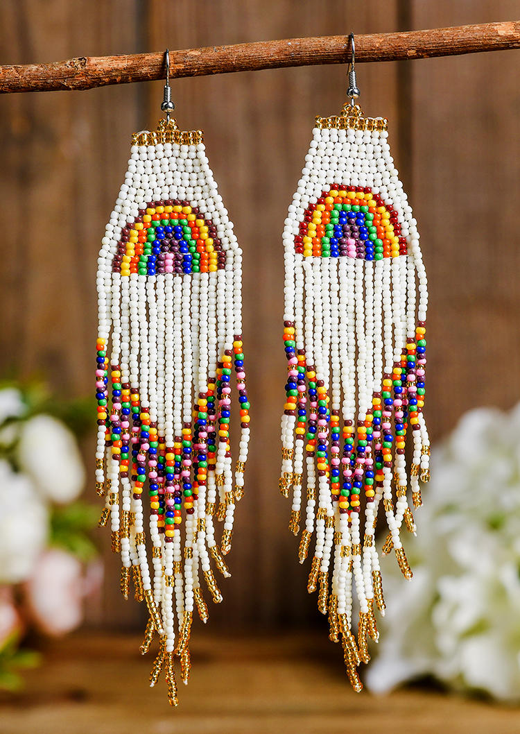 

Rainbow Beading Tassel Earrings, Multicolor, 533991