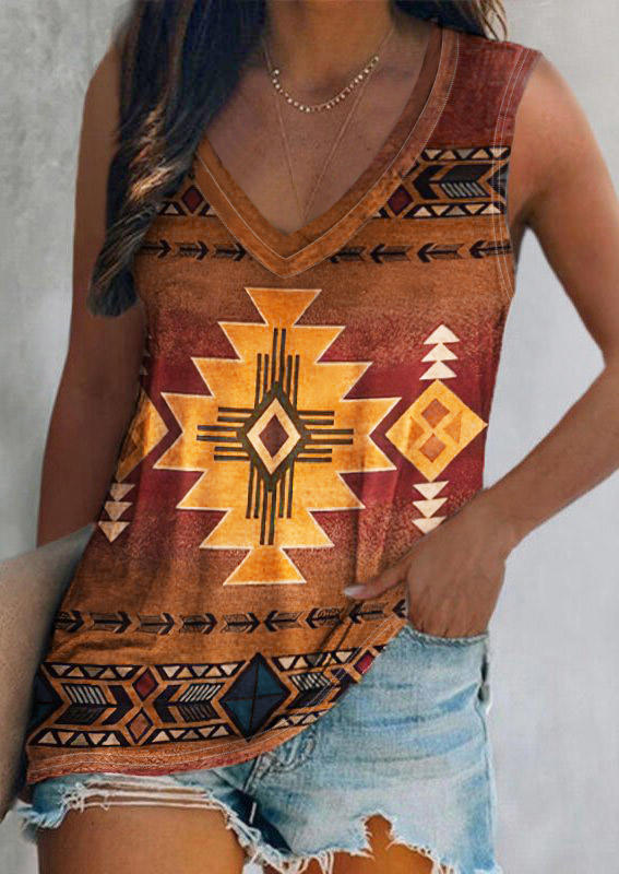

Aztec Geometric Western V-Neck Tank, Multicolor, 534050